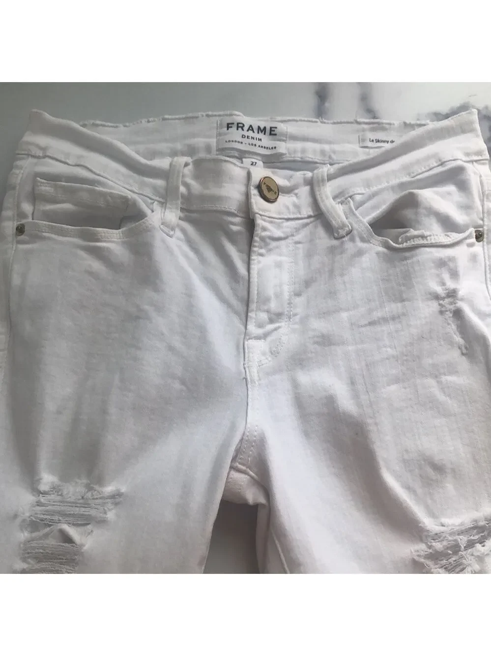 Le Skinny De Jeane Blanc White Distressed Jeans by Frame Denim Size 27